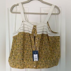 Universal Thread Yellow Floral Lace Crop Tank Top -buttons in front